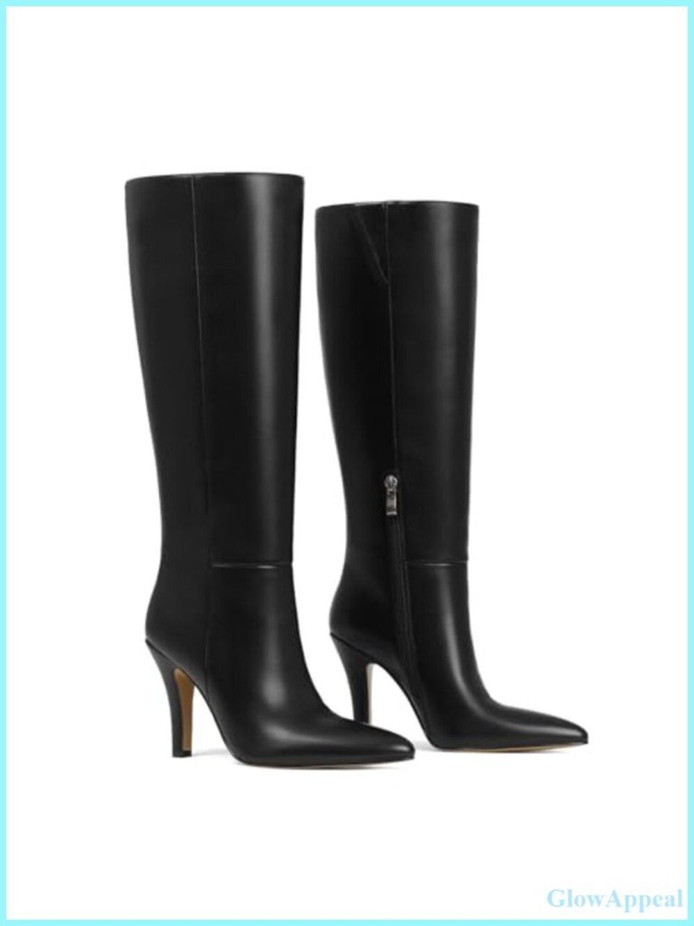 Kitten Heel Knee High Boots Pointed Toe PU Leather Women's